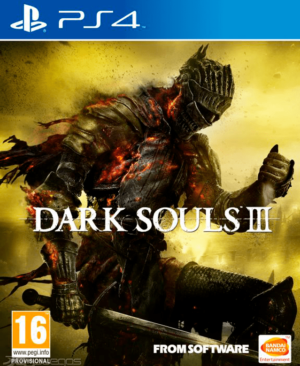 Guerrero con armadura frente a un jefe de Dark Souls III en PS4