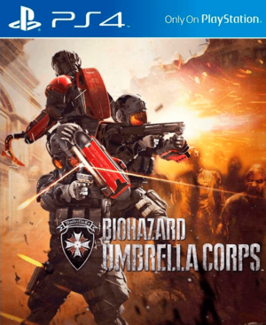 Portada de Umbrella Corps para PS4, shooter táctico multijugador en el universo de Resident Evil.