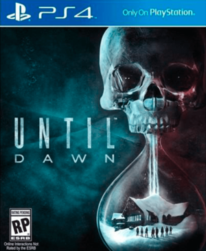 Carátula oficial de Until Dawn para PlayStation 4, mostrando al grupo de amigos en la oscuridad.