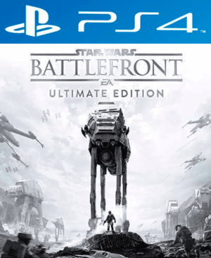 Portada de Star Wars Battlefront: Ultimate Edition con personajes icónicos y combates épicos.