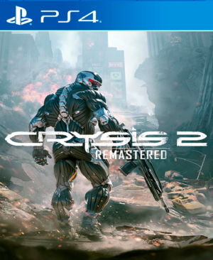 Portada de Crysis 2 Remastered para PS4, mostrando al soldado Alcatraz con el Nanosuit 2.0 en una Nueva York destruida