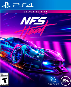Carátula de Need for Speed™ Heat Edición Deluxe para PlayStation 4 mostrando un auto deportivo en una carrera nocturna.
