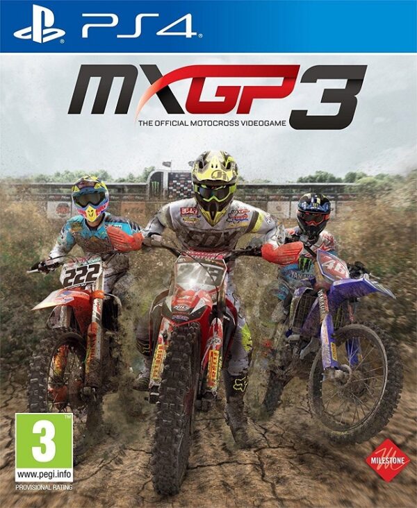 Captura de pantalla de MXGP3 - The Official Motocross Videogame mostrando una intensa carrera de motocross en un circuito lleno de barro.