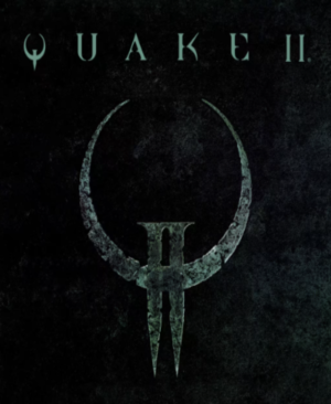Captura de pantalla de "Quake II" mostrando al protagonista combatiendo contra enemigos Strogg en un entorno futurista.