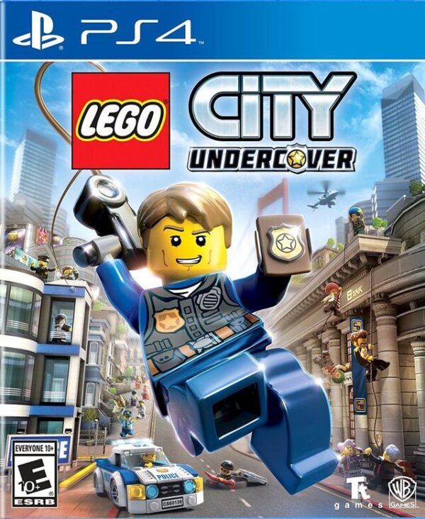 Portada de LEGO City Undercover para PS4, mostrando al oficial Chase McCain en una dinámica escena de acción en la ciudad.