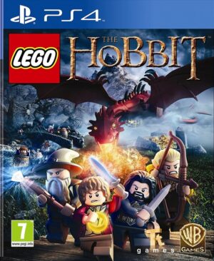 Portada de LEGO The Hobbit para PS4, mostrando a Bilbo Bolsón, Gandalf y la Compañía de Enanos en una escena de acción.