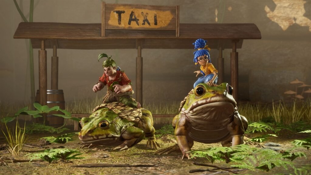 Gameplay cooperativo de It Takes Two con desafíos y plataformas para dos jugadores.