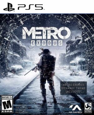 Portada del juego Metro Exodus para PlayStation 5, con Artyom y el tren Aurora de fondo en un entorno post-apocalíptico.
