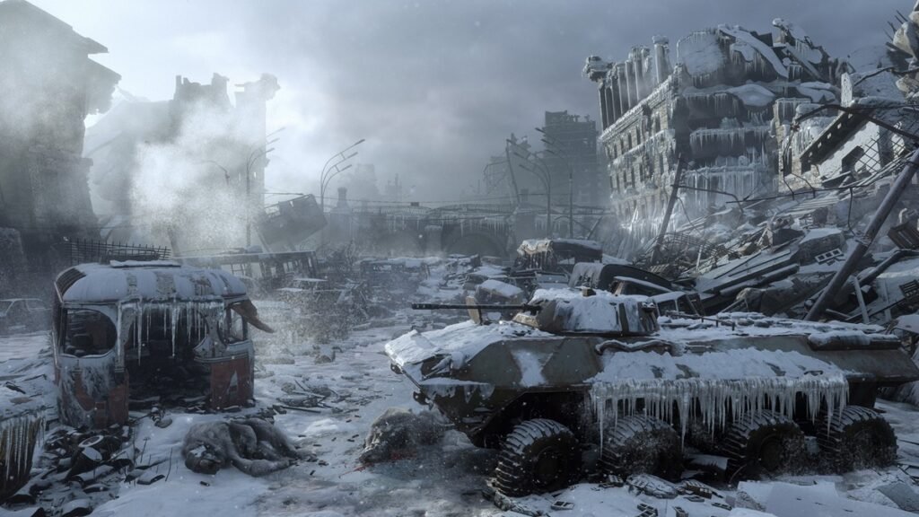Gameplay de Metro Exodus para PS5, videojuego de acción y supervivencia en un mundo postapocalíptico lleno de peligros.