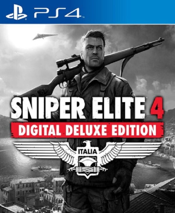 Portada de Sniper Elite 4 Deluxe Edition con Karl Fairburne y contenido extra destacado.