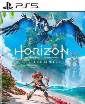 Portada de Horizon Forbidden West para PS5 con Aloy enfrentando una criatura mecánica