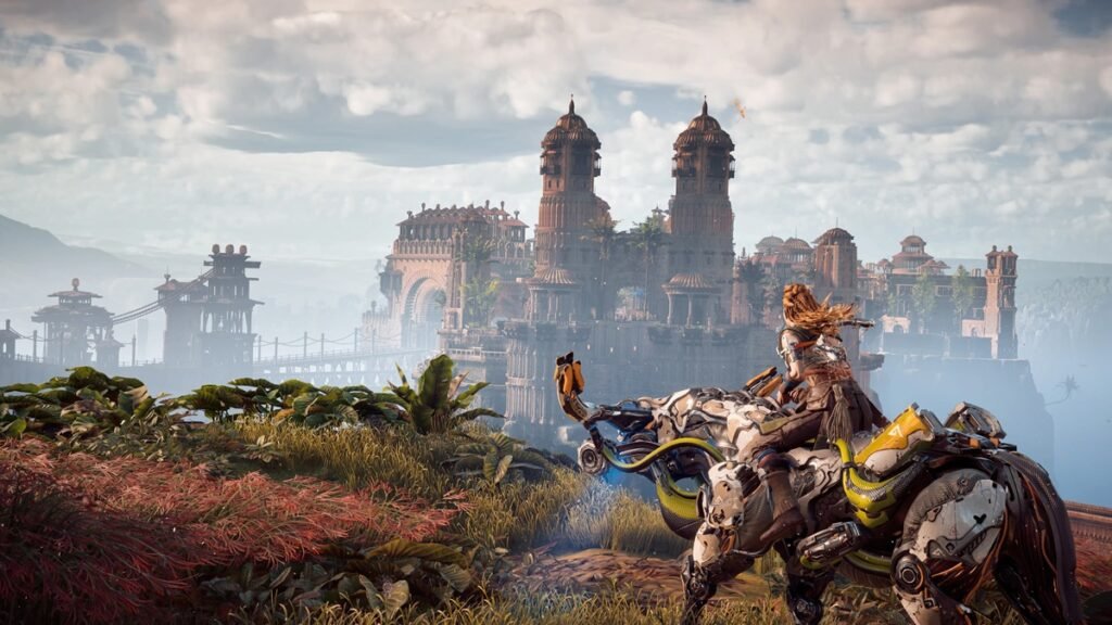 Aloy enfrentándose a máquinas en Horizon Zero Dawn para PlayStation 5.