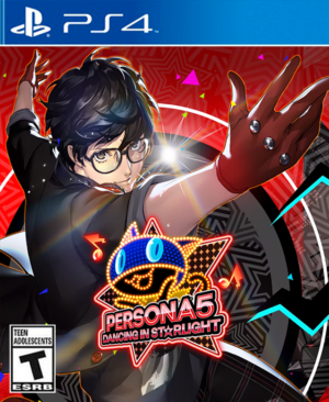 Captura de pantalla de Persona 5: Dancing in Starlight para PS4, mostrando a los Phantom Thieves bailando en un escenario vibrante.