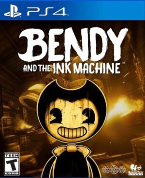 Portada de Bendy and the Ink Machine para PS4 y PS5 con estilo animado retro y atmósfera de terror.