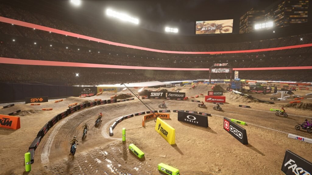 Carrera de motocross en MX vs ATV Legends para PlayStation 5 con saltos, terrenos difíciles y competición todoterreno.