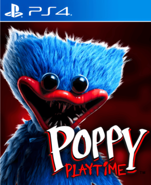 Portada de Poppy Playtime: Capítulo 1 para PS4 y PS5 mostrando la fábrica de juguetes abandonada y el personaje Huggy Wuggy