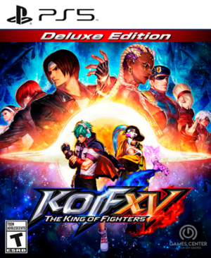 Portada de The King of Fighters XV Deluxe Edition para PlayStation 5, mostrando a los principales luchadores.