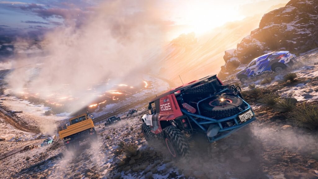 Forza Horizon 5 para PS5 con autos todoterreno en caminos de tierra