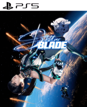 Portada del juego Stellar Blade para PS5, mostrando a la protagonista Eve con su espada en un entorno futurista postapocalíptico.