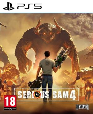 Serious Sam 4 PS5: Una escena de acción masiva donde el personaje Sam "Serious" Stone está rodeado por cientos de monstruos alienígenas icónicos (Kamikazes, Kleer) en un vasto entorno, disparando un Lanzacohetes.