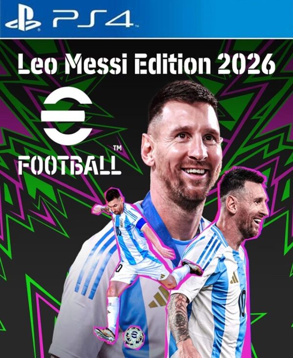 Carátula de eFootball 2026 mostrando a Lionel Messi. El texto dice: "eFootball: